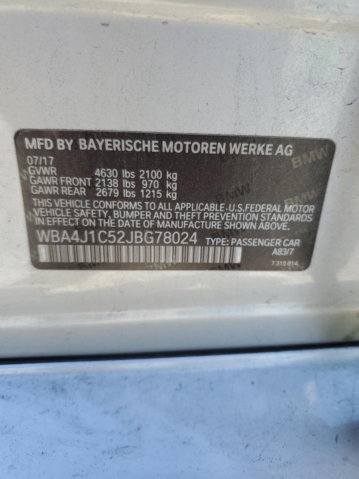 2018 BMW 430I Gran Coupe VIN: WBA4J1C52JBG78024 Lot: 89731615