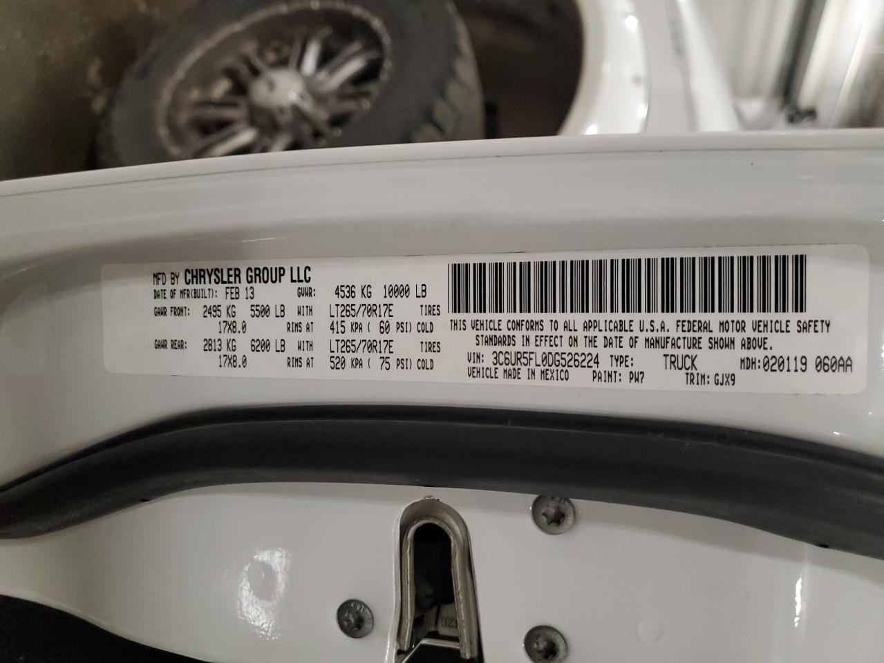 2013 Ram 2500 Laramie VIN: 3C6UR5FL0DG526224 Lot: 93945205