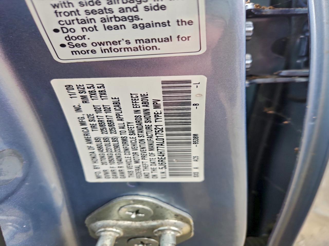 2010 Honda Cr-V Exl VIN: 5J6RE4H77AL017521 Lot: 93407295