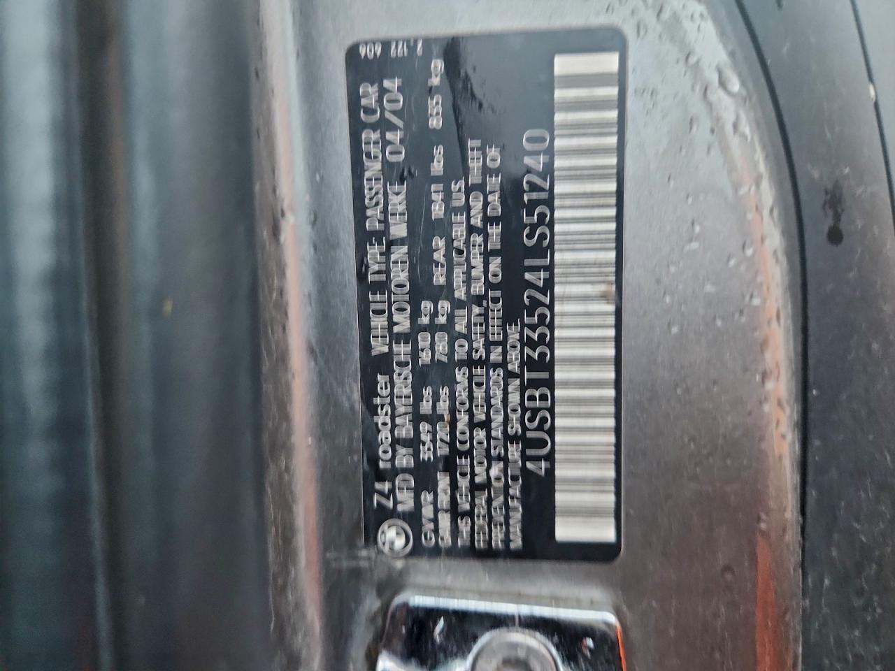 2004 BMW Z4 2.5 VIN: 4USBT33524LS51240 Lot: 93223535