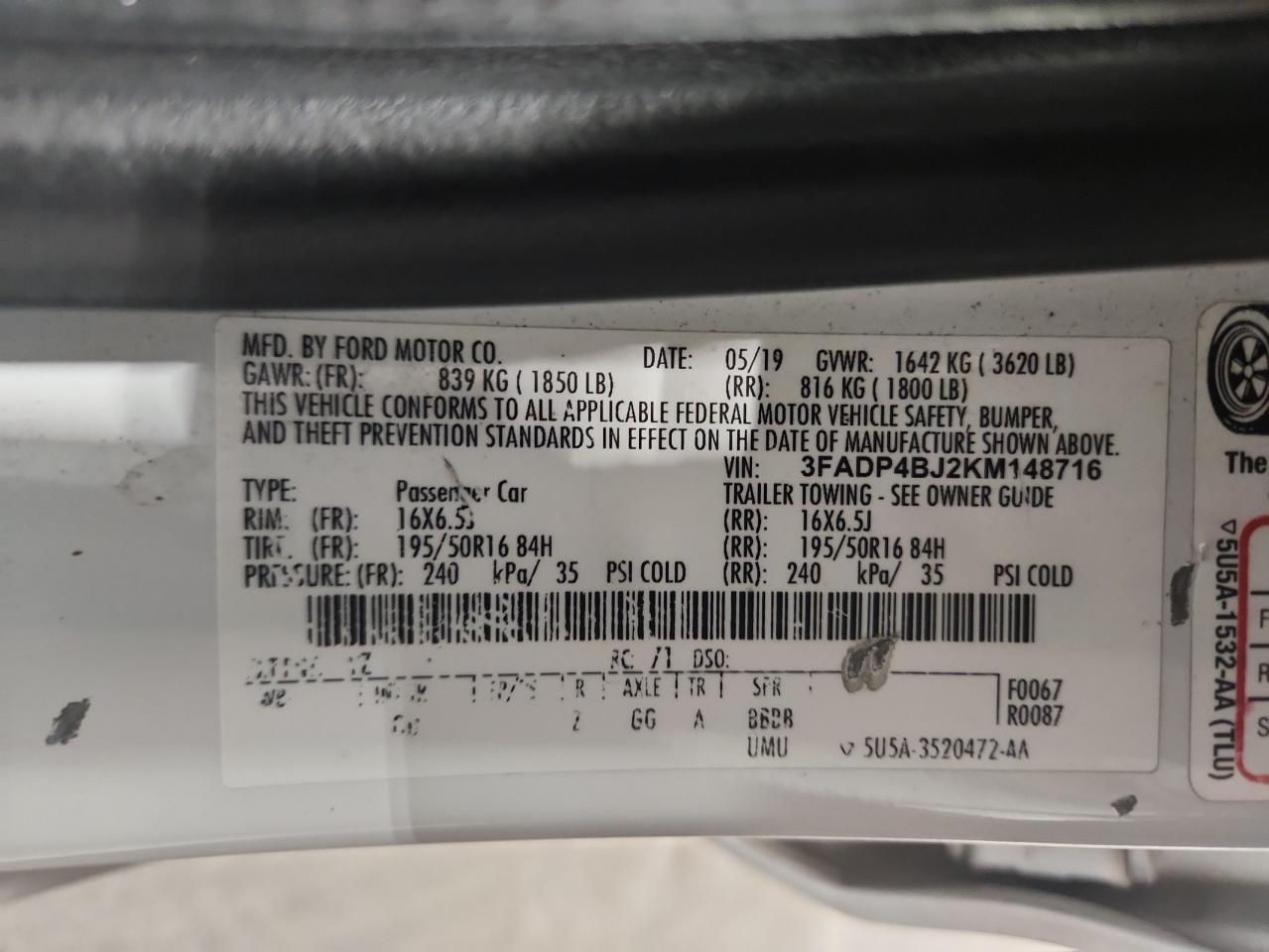 2019 Ford Fiesta Se VIN: 3FADP4BJ2KM148716 Lot: 92803465