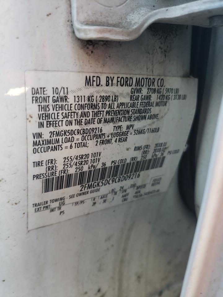 2012 Ford Flex Limited VIN: 2FMGK5DC9CBD09216 Lot: 92404325