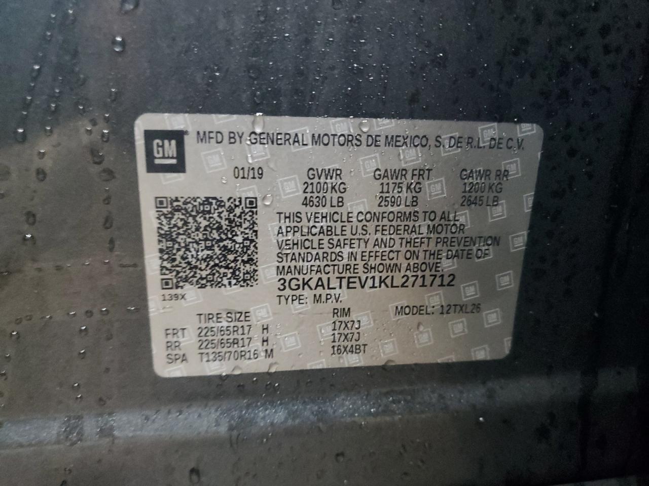 2019 GMC Terrain Sle VIN: 3GKALTEV1KL271712 Lot: 91363655