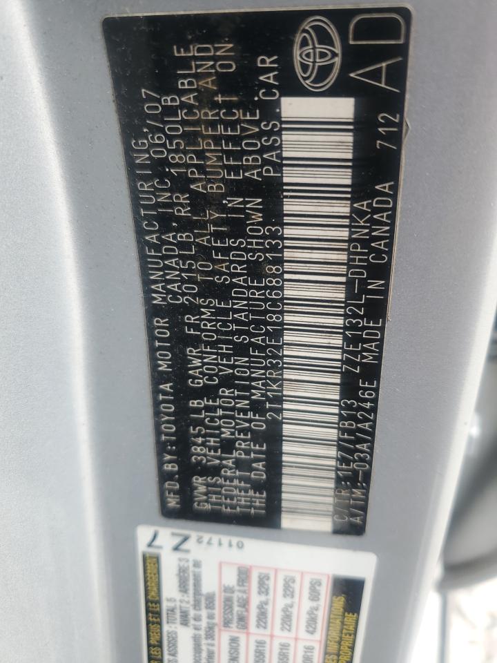 2008 Toyota Corolla Matrix Xr VIN: 2T1KR32E18C688133 Lot: 92812425