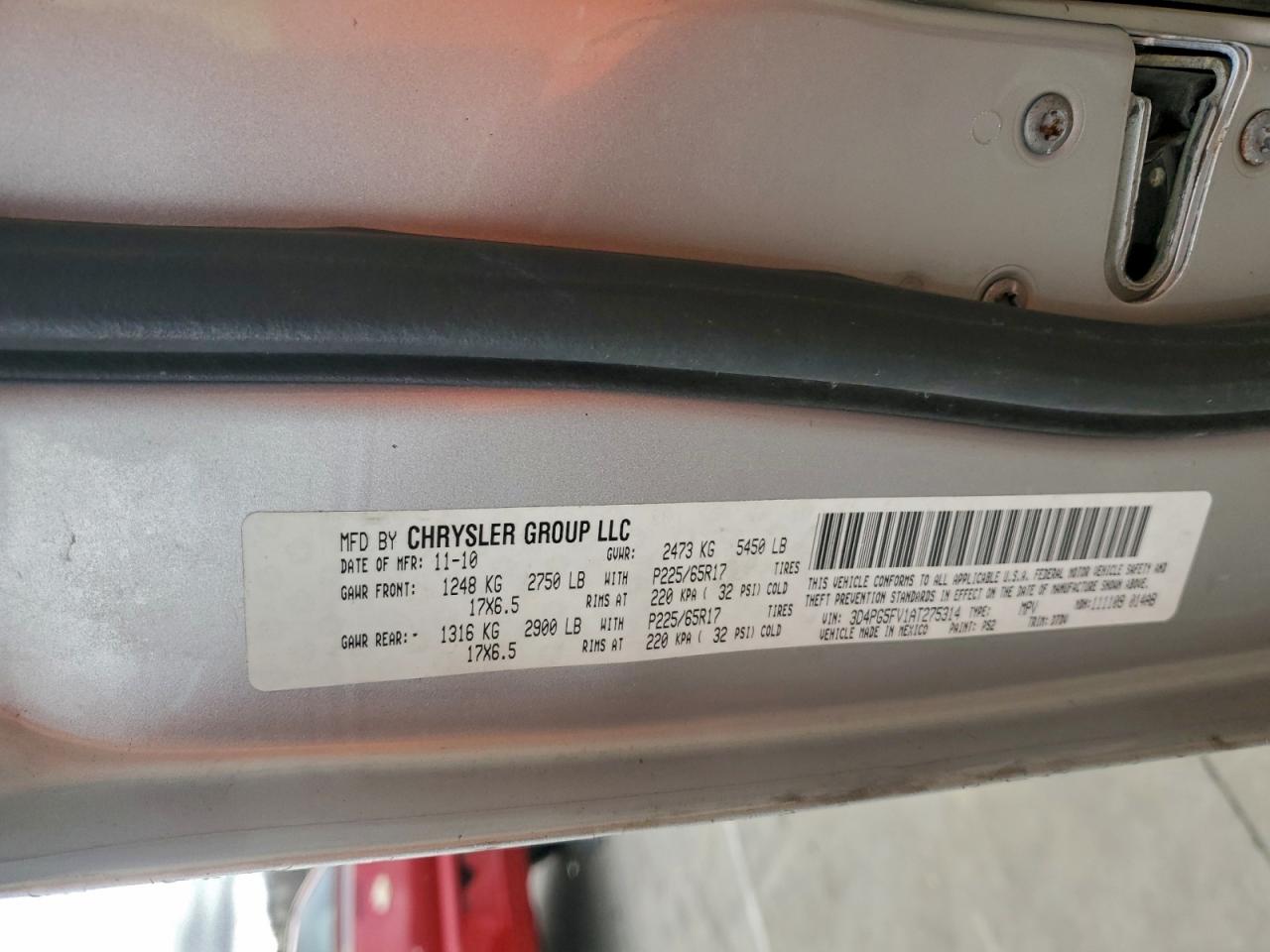 2010 Dodge Journey Sxt VIN: 3D4PG5FV1AT275314 Lot: 94490515