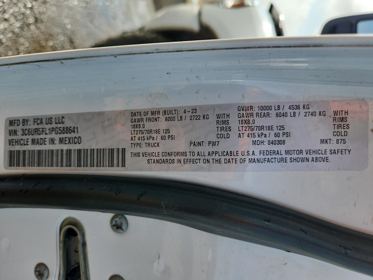 2023 Ram 2500 Laramie VIN: 3C6UR5FL1PG588641 Lot: 92847765