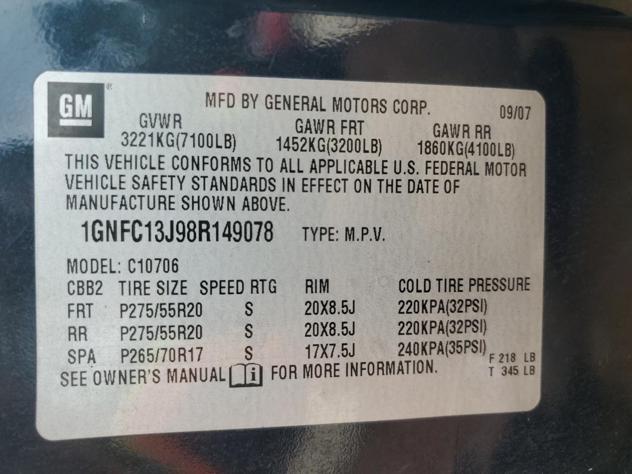 2008 Chevrolet Tahoe C1500 VIN: 1GNFC13J98R149078 Lot: 91877425