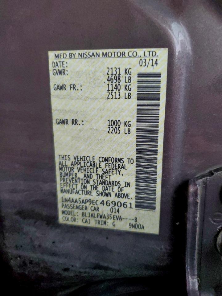 2014 Nissan Maxima S VIN: 1N4AA5AP9EC469061 Lot: 94300965