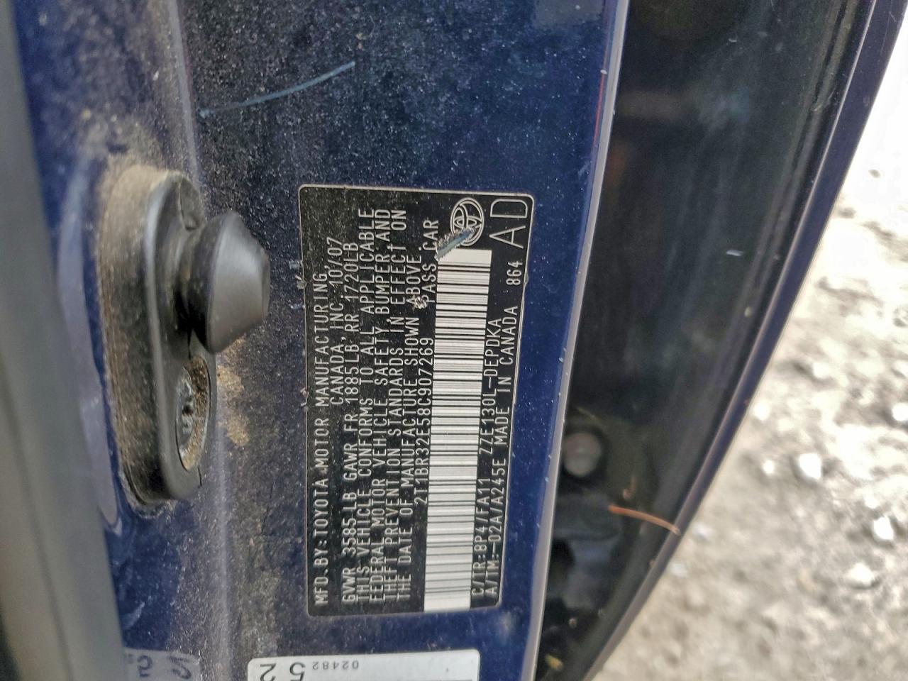 2008 Toyota Corolla Ce VIN: 2T1BR32E58C907269 Lot: 94599615