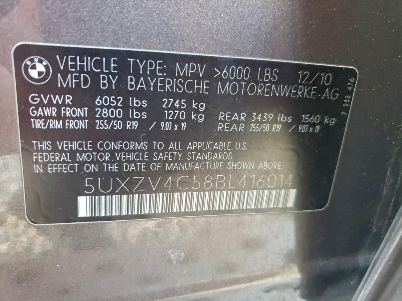 2011 BMW X5 xDrive35I VIN: 5UXZV4C58BL416014 Lot: 93268675