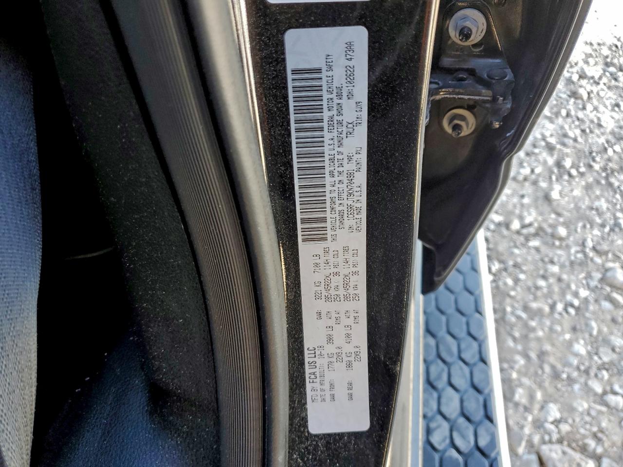 2019 Ram 1500 Laramie VIN: 1C6SRFJT9KN704981 Lot: 94695645