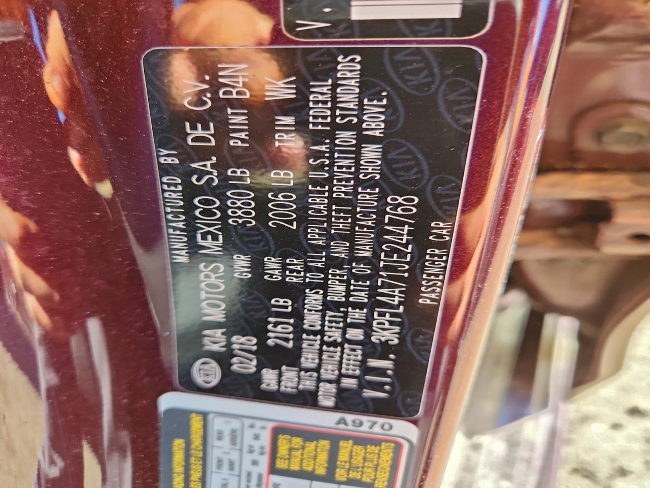 2018 Kia Forte Lx VIN: 3KPFL4A71JE244768 Lot: 93691515