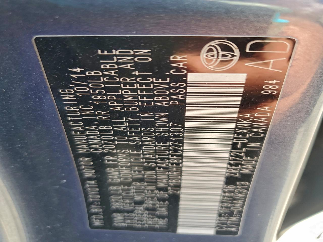 2015 Toyota Corolla L VIN: 2T1BURHE8FC271307 Lot: 94671285