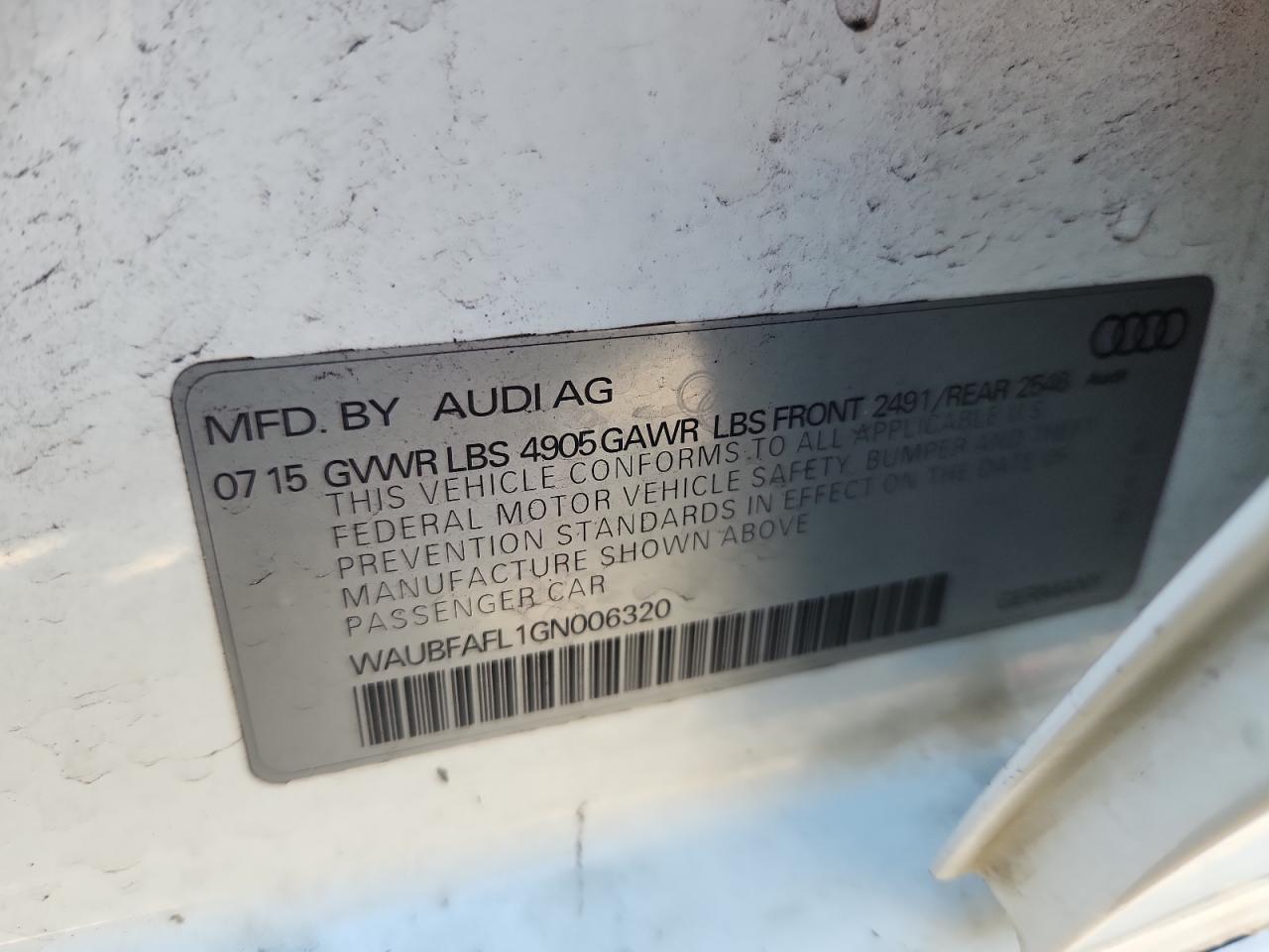 2016 Audi A4 Premium S-Line VIN: WAUBFAFL1GN006320 Lot: 91667365