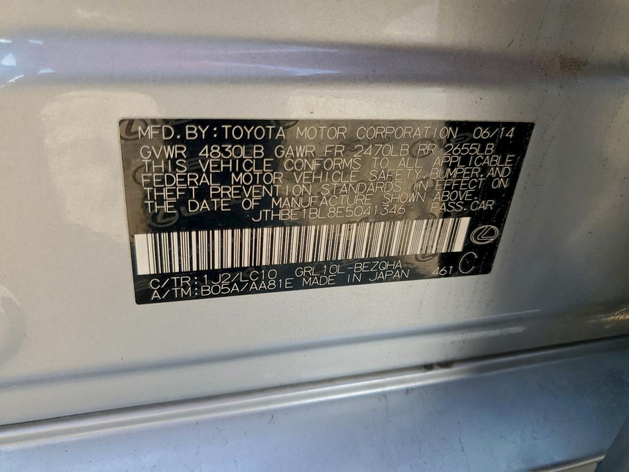 2014 Lexus Gs 350 VIN: JTHBE1BL8E5041346 Lot: 93777865