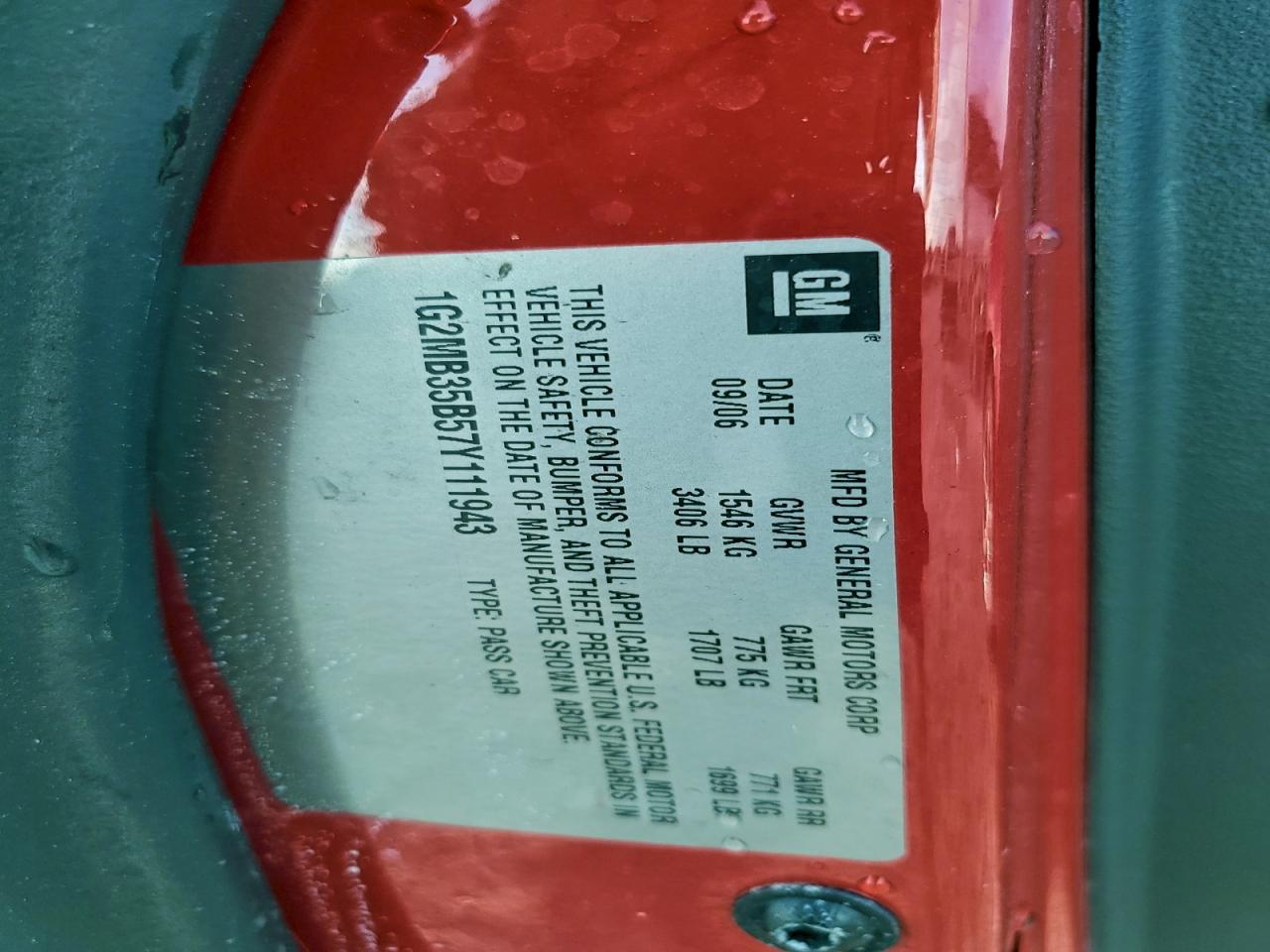 2007 Pontiac Solstice VIN: 1G2MB35B57Y111943 Lot: 94105475