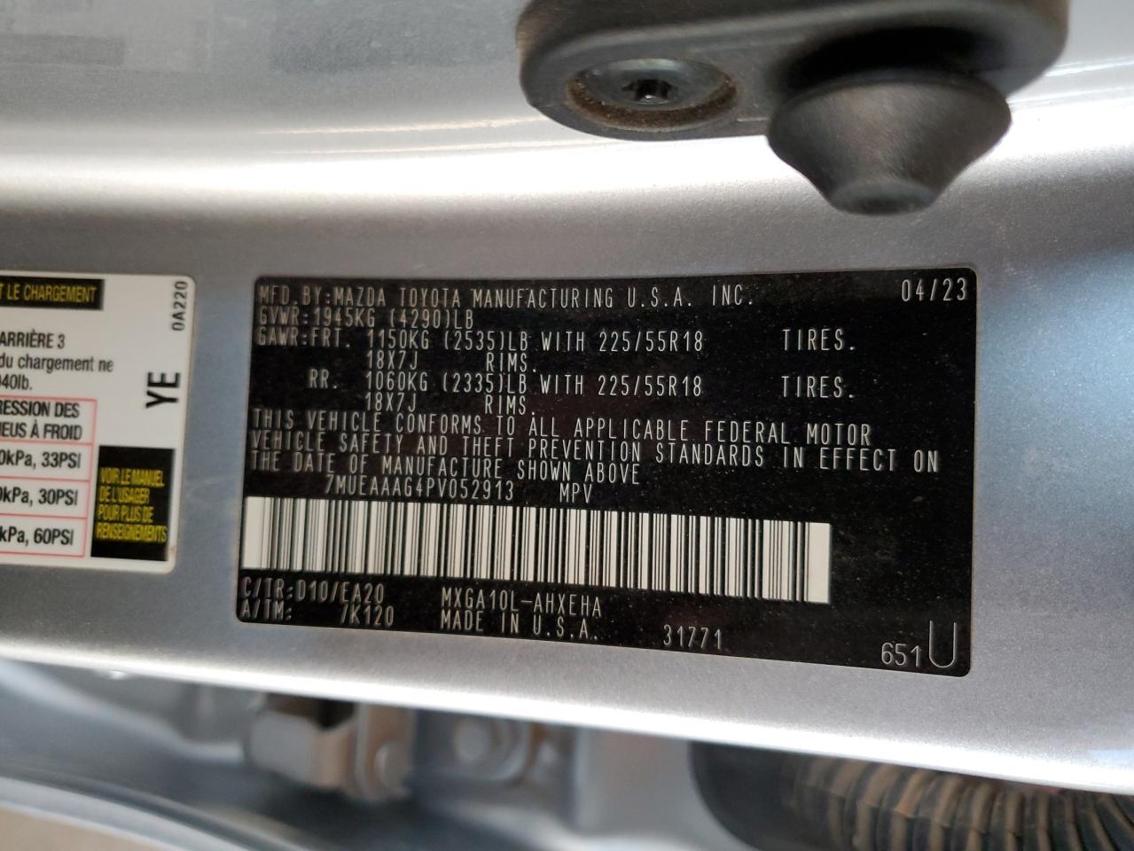 2023 Toyota Corolla Cross Xle VIN: 7MUEAAAG4PV052913 Lot: 92923055