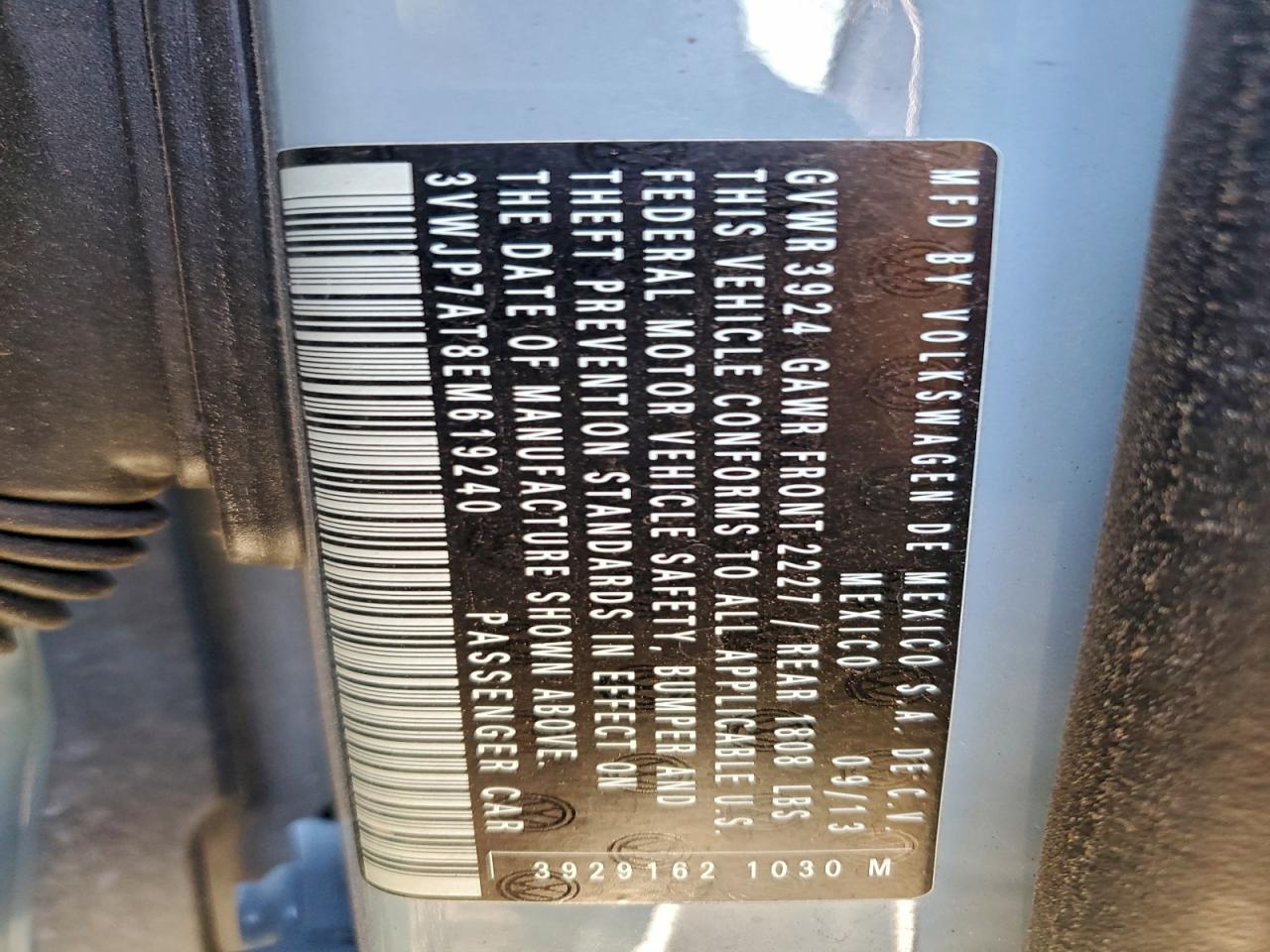 2014 Volkswagen Beetle VIN: 3VWJP7AT8EM619240 Lot: 94254545