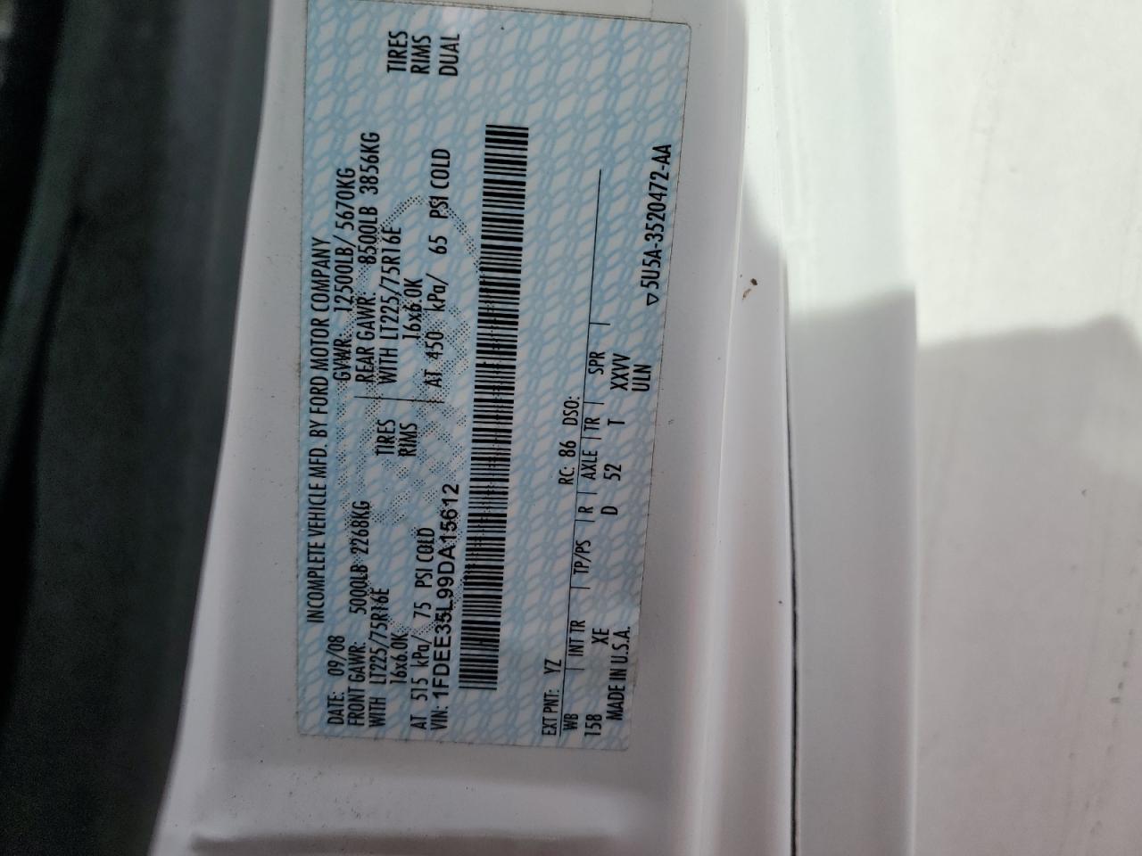 2009 Ford Econoline E350 Super Duty Cutaway Van VIN: 1FDEE35L99DA15612 Lot: 92639465