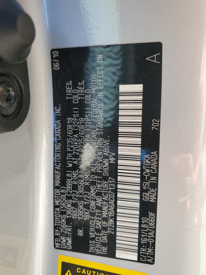 2010 Lexus Rx 350 VIN: 2T2BK1BA6AC071317 Lot: 91612765