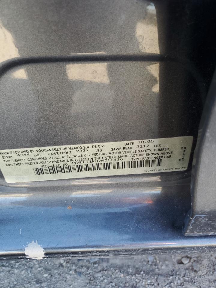 2007 Volkswagen Jetta Wolfsburg VIN: 3VWEF71K07M066436 Lot: 92919575