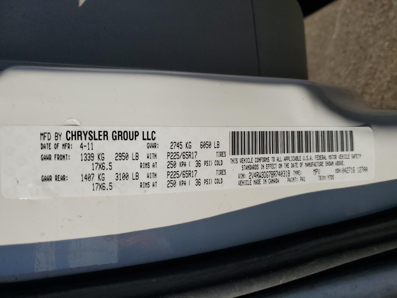 2011 Volkswagen Routan Se VIN: 2V4RW3DG7BR740318 Lot: 93069845