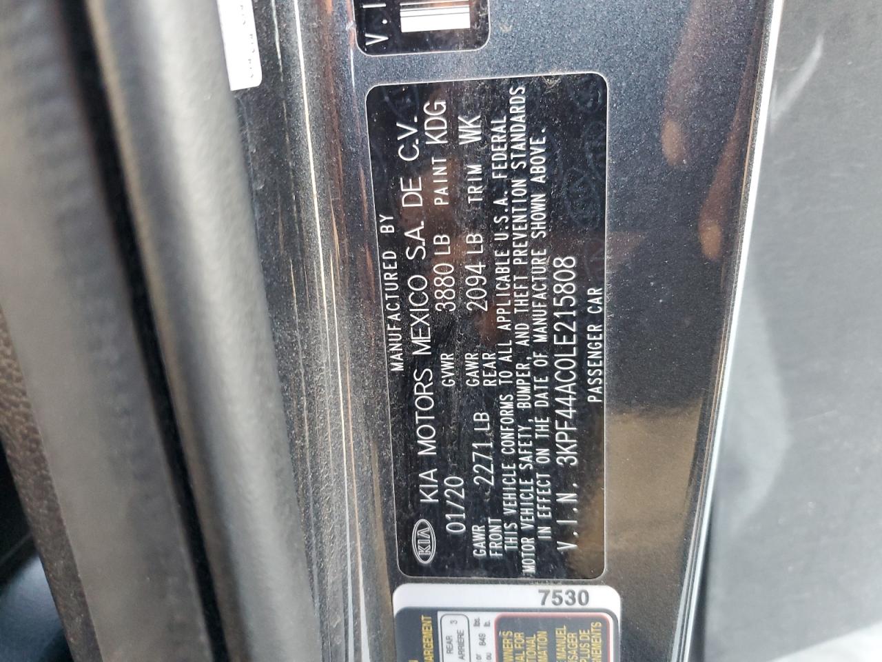 2020 Kia Forte Gt VIN: 3KPF44AC0LE215808 Lot: 92592895