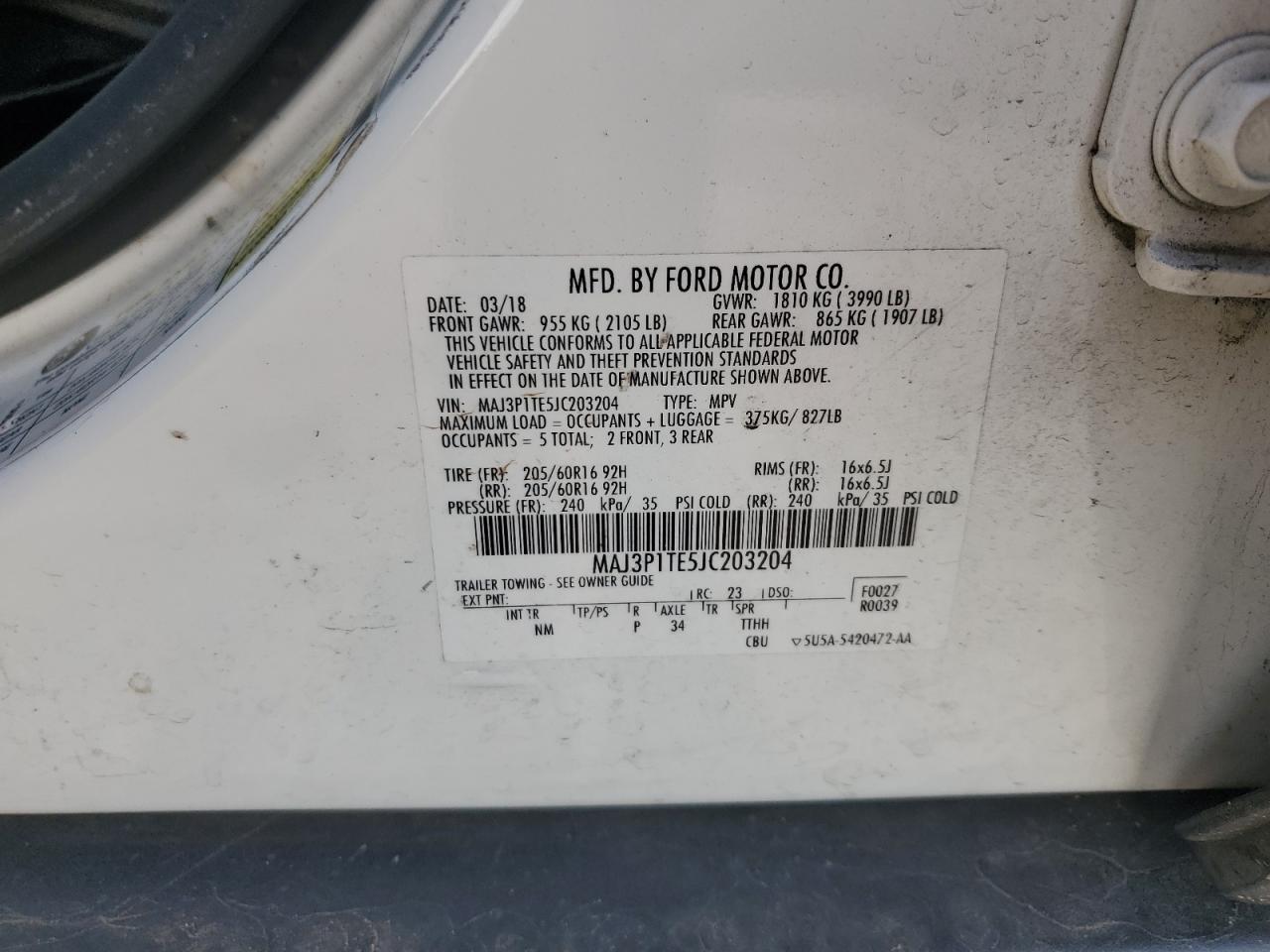 2018 Ford Ecosport Se VIN: MAJ3P1TE5JC203204 Lot: 90791725