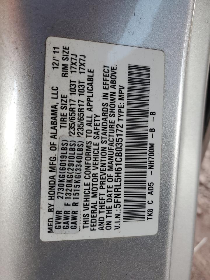 2012 Honda Odyssey Exl VIN: 5FNRL5H61CB035172 Lot: 92108415