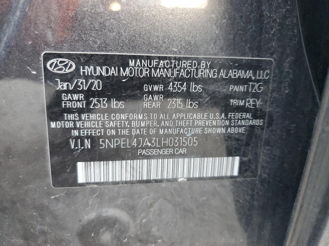 2020 Hyundai Sonata Sel VIN: 5NPEL4JA3LH031505 Lot: 93426715