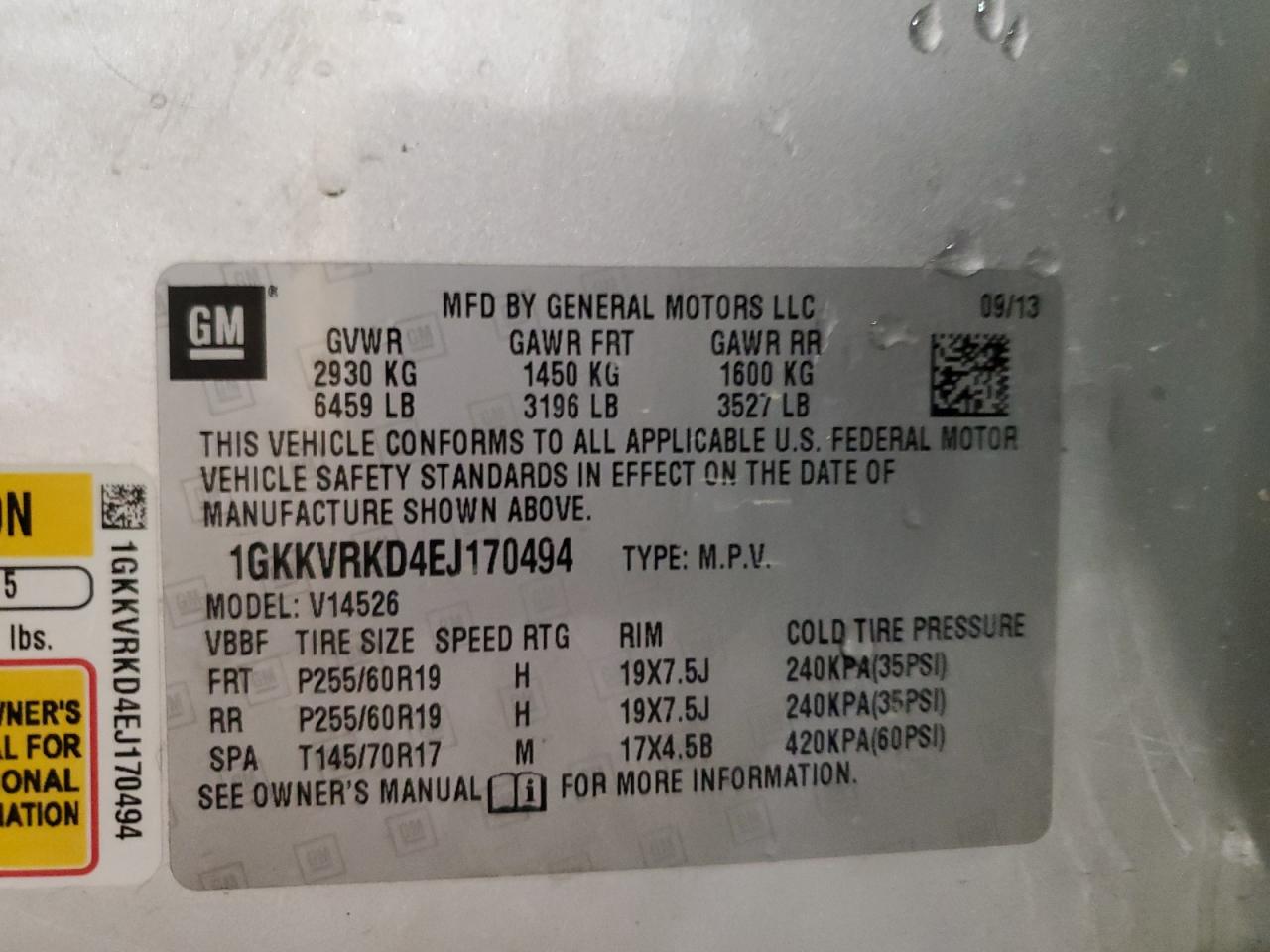 2014 GMC Acadia Slt-1 VIN: 1GKKVRKD4EJ170494 Lot: 91370815