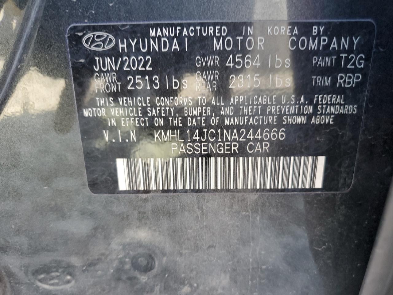 2022 Hyundai Sonata N Line VIN: KMHL14JC1NA244666 Lot: 92509595