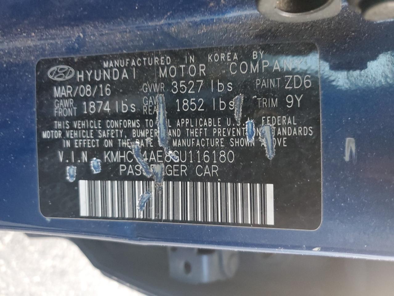 2016 Hyundai Accent Se VIN: KMHCT4AE8GU116180 Lot: 93651435