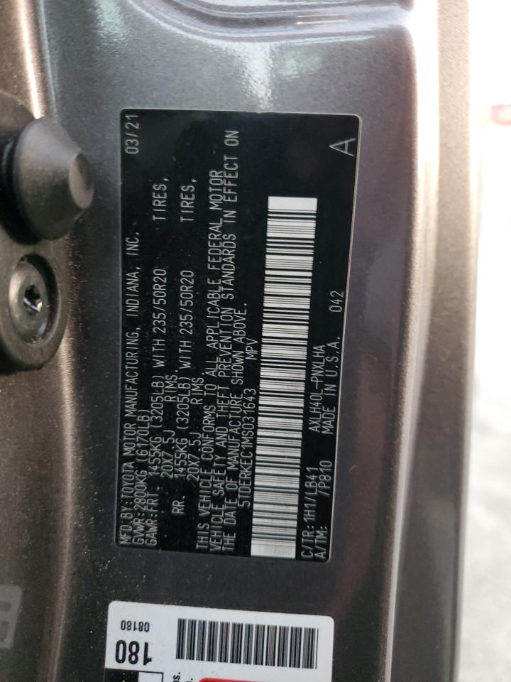 2021 Toyota Sienna Limited VIN: 5TDERKEC1MS031643 Lot: 93934405