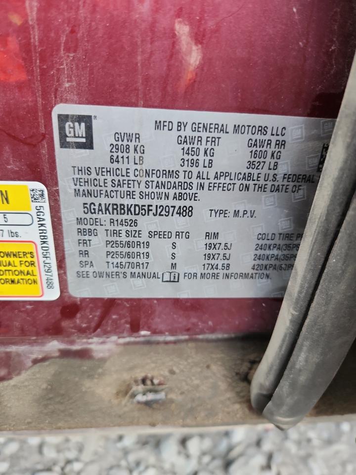 2015 Buick Enclave VIN: 5GAKRBKD5FJ297488 Lot: 91125695