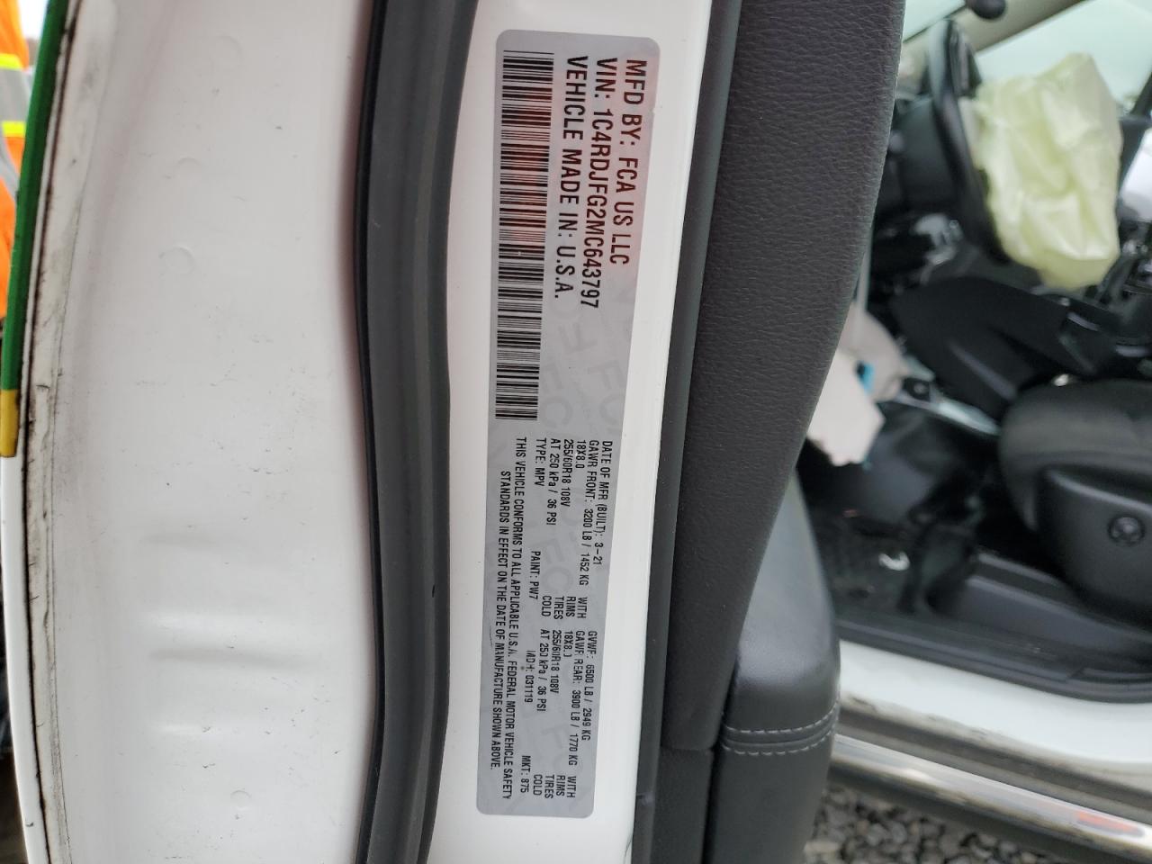 2021 Dodge Durango Pursuit VIN: 1C4RDJFG2MC643797 Lot: 89678025