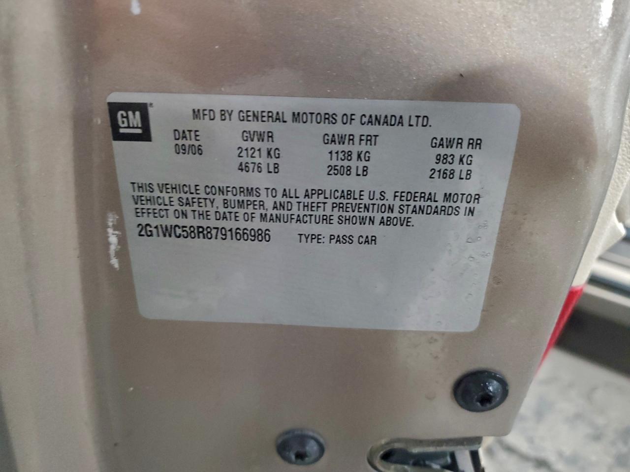 2007 Chevrolet Impala Lt VIN: 2G1WC58R879166986 Lot: 94056225