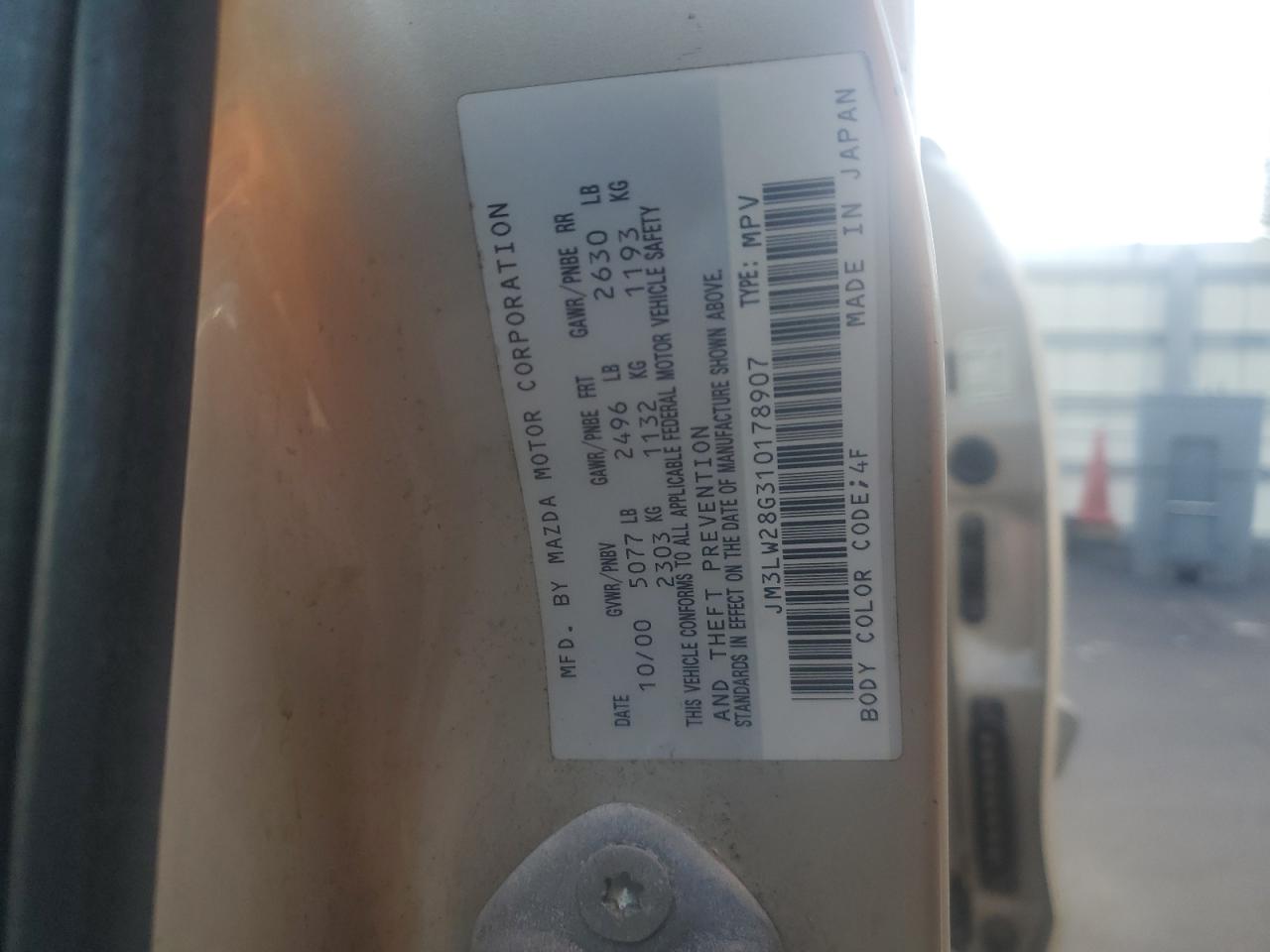 2001 Mazda Mpv Wagon VIN: JM3LW28G310178907 Lot: 92198635