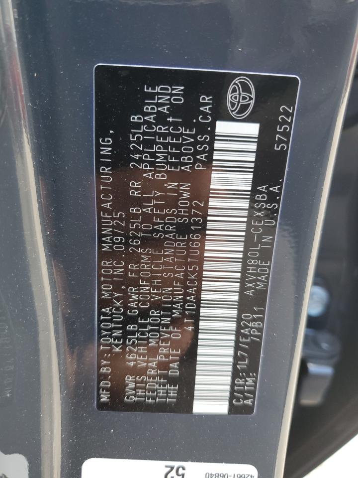 2026 Toyota Camry Xse VIN: 4T1DAACK5TU661372 Lot: 93479945