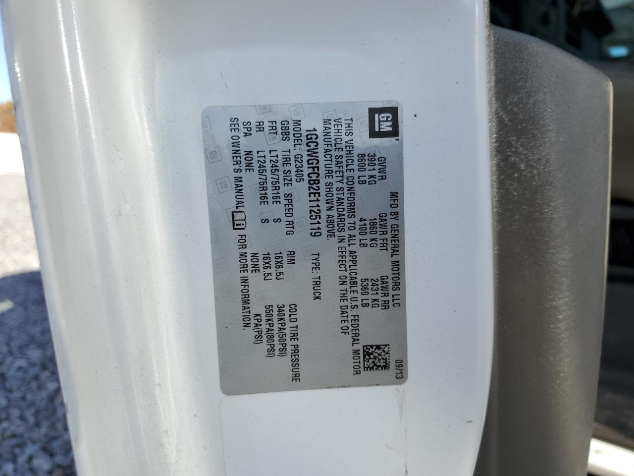 2014 Chev Express Cargo VIN: 1GCWGFCB2E1125119 Lot: 91801425