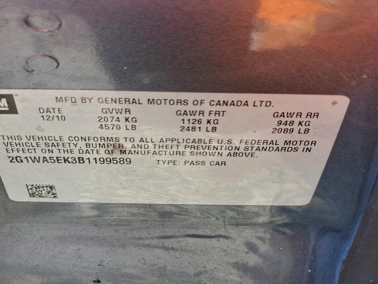 2011 Chevrolet Impala Ls VIN: 2G1WA5EK3B1199589 Lot: 94572175