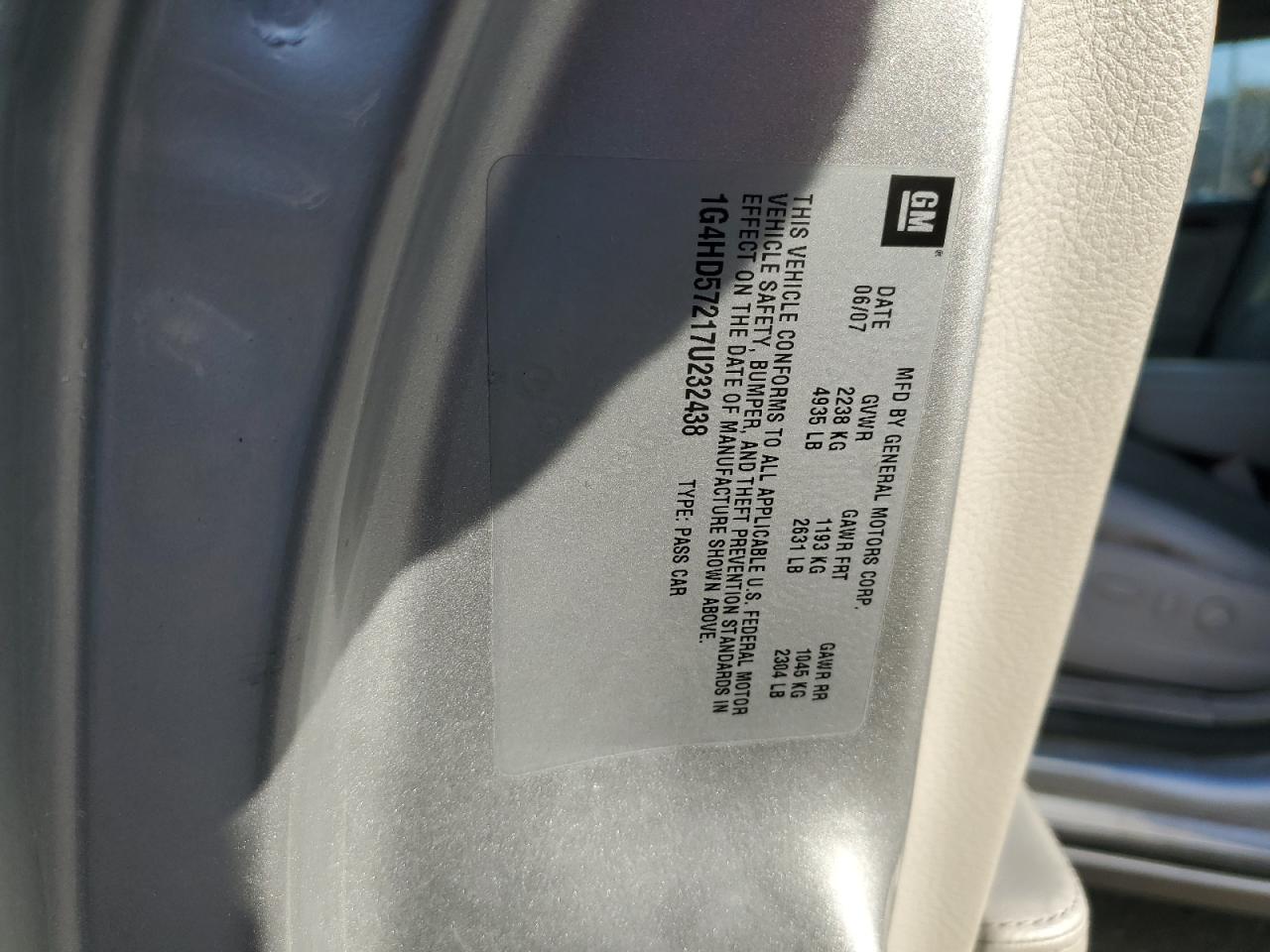 2007 Buick Lucerne Cxl VIN: 1G4HD57217U232438 Lot: 91740405