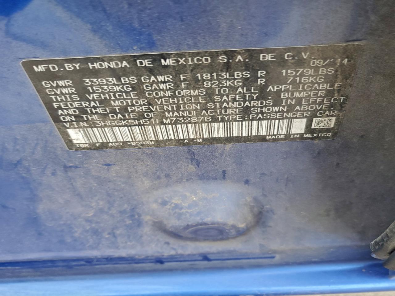 2015 Honda Fit Lx VIN: 3HGGK5H51FM732876 Lot: 92761405