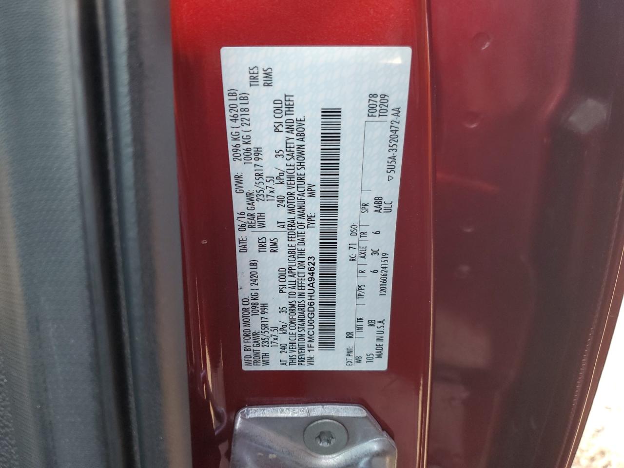 2017 Ford Escape Se VIN: 1FMCU0GD6HUA94623 Lot: 90895785