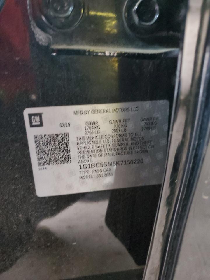 2019 Chevrolet Cruze Ls VIN: 1G1BC5SM5K7150220 Lot: 92751025