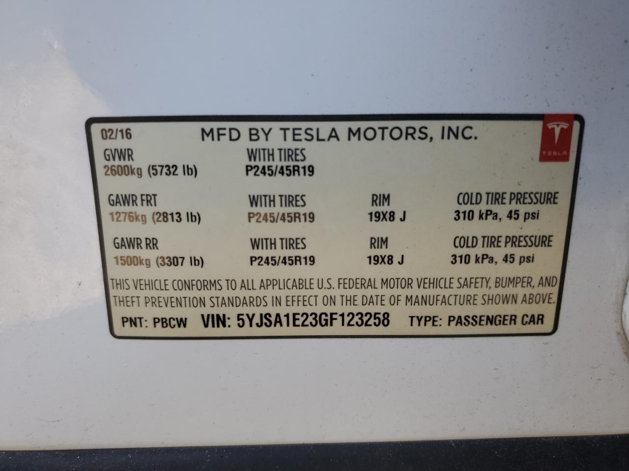 2016 Tesla Model S VIN: 5YJSA1E23GF123258 Lot: 90844485