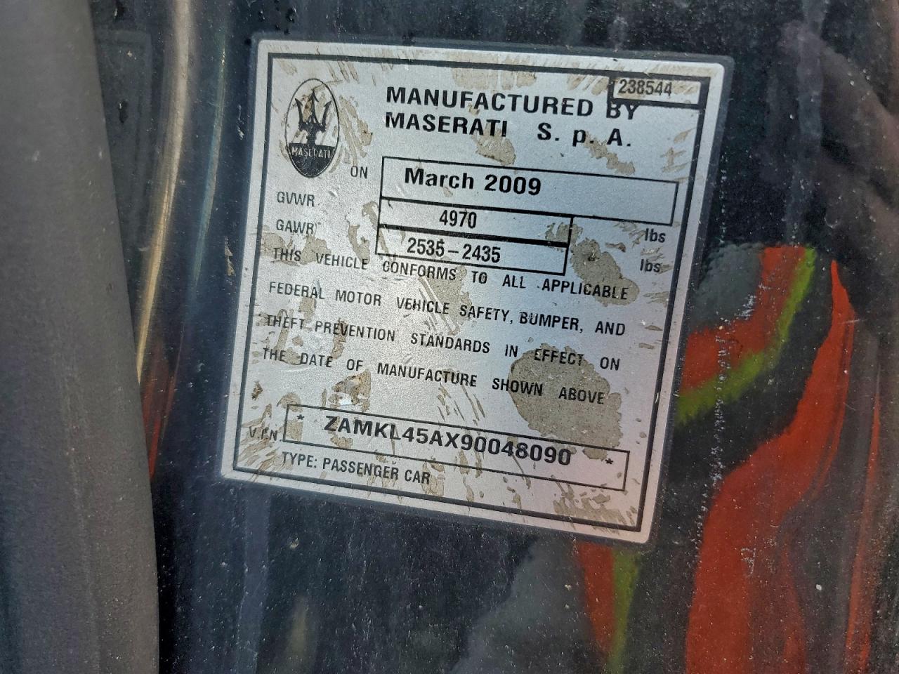 2009 Maserati Granturismo S VIN: ZAMKL45AX90048090 Lot: 94692195