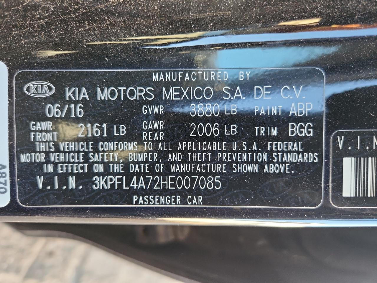 2017 Kia Forte Lx VIN: 3KPFL4A72HE007085 Lot: 92196725