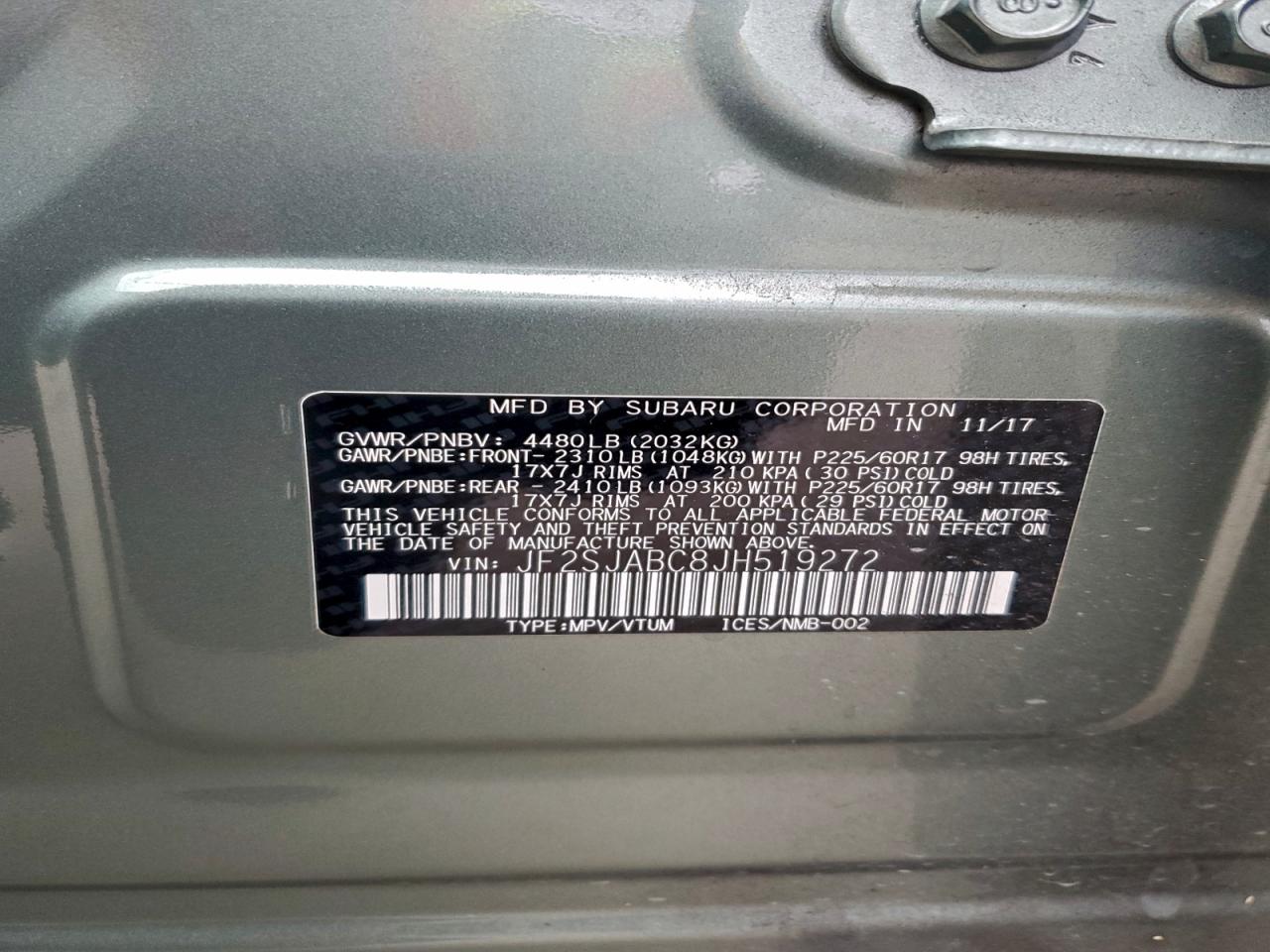 2018 Subaru Forester 2.5I VIN: JF2SJABC8JH519272 Lot: 94501675