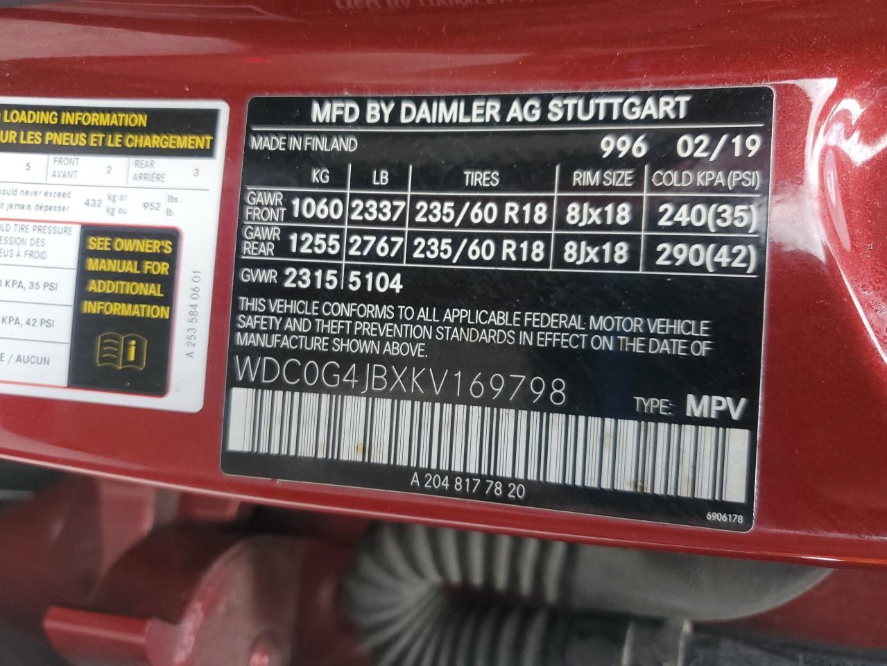 2019 Mercedes-Benz Glc 300 VIN: WDC0G4JBXKV169798 Lot: 90820635